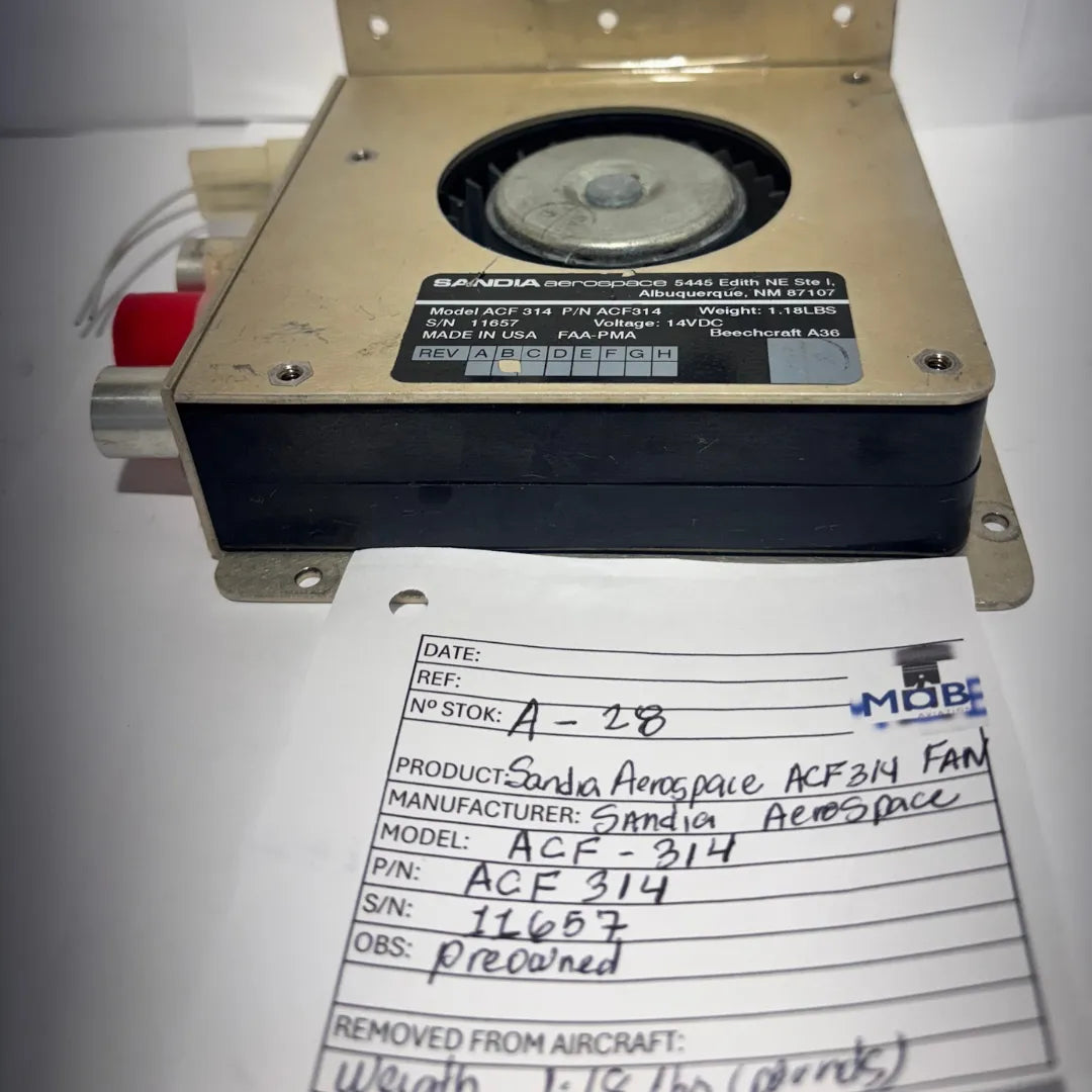 Sandia ACF 314 Avionics Cooling Fan | 14VDC | FAA-PMA | Beechcraft A36