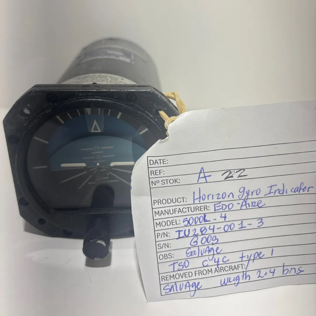 EDO-AIRE 5000L-4 Attitude Gyro | P/N IU284-001-3 | TSO C4C | Vacuum Driven