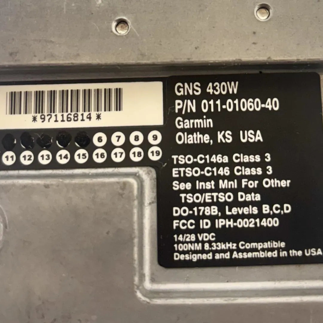 Garmin GNS 430W GPS/NAV/COMM – WAAS Certified – P/N 011-01060-40 – 14/28V – 8.33kHz Compatible