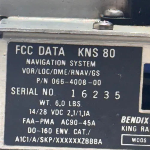 Bendix/King KNS 80 NAV System | VOR/LOC/DME/RNAV/GS | P/N 066-4008-00