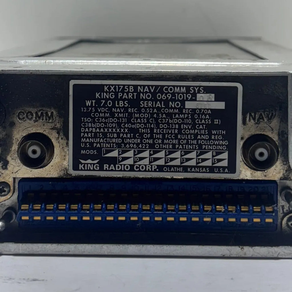 King KX175B NAV/COMM Radio – P/N 069-1019 – 14V – 720 COMM & 200 NAV Channels – General Aviation