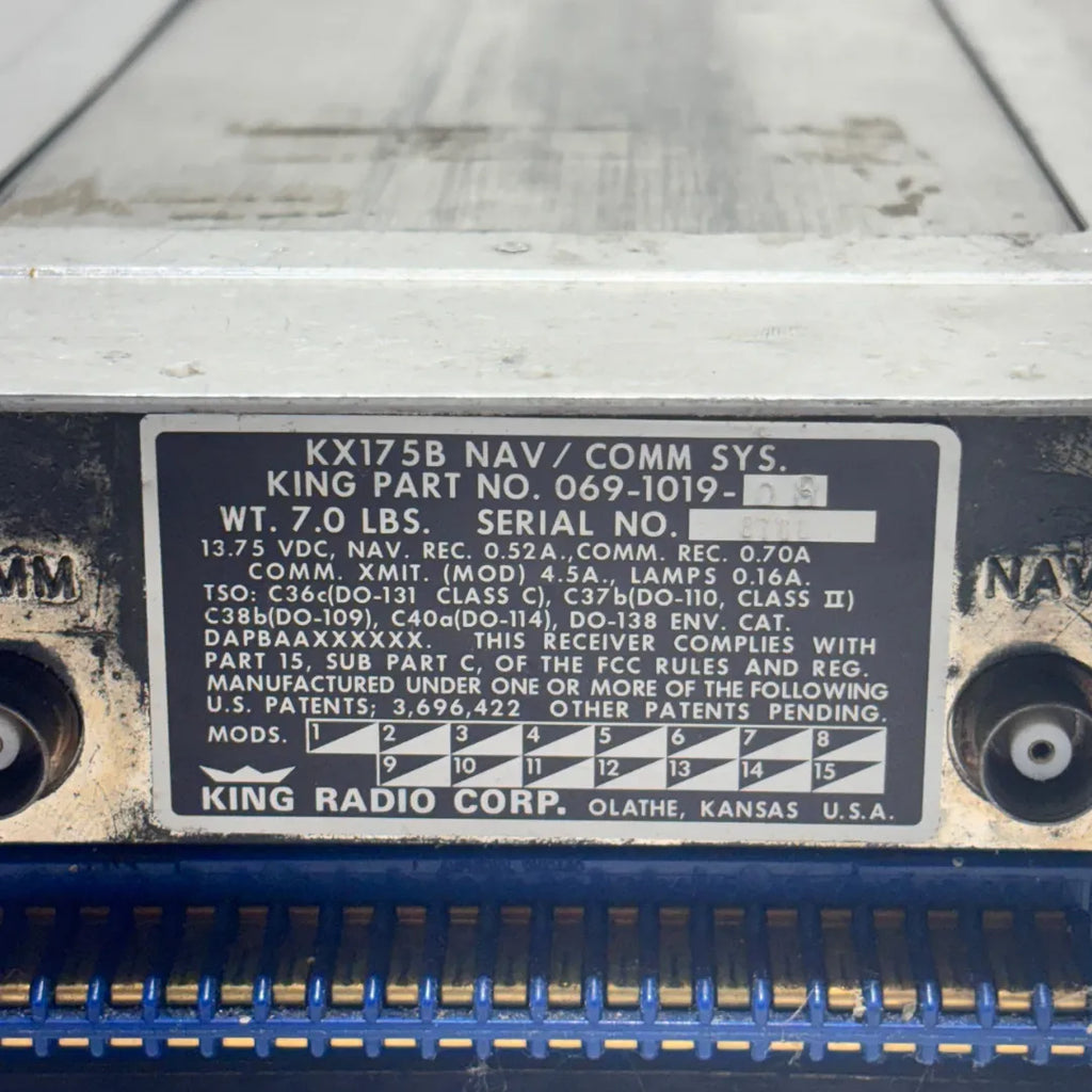 King KX175B NAV/COMM Radio – P/N 069-1019 – 14V – 720 COMM & 200 NAV Channels – General Aviation