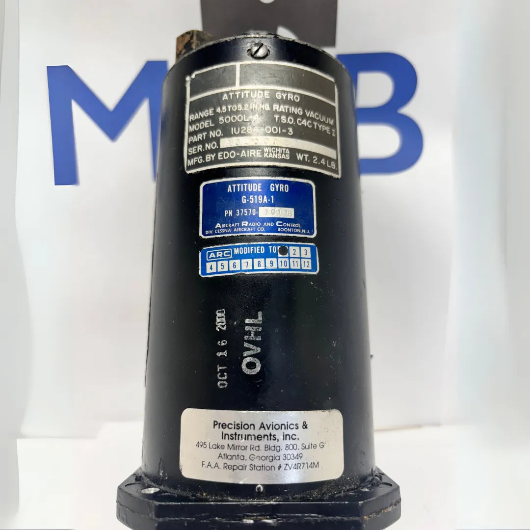 EDO-AIRE 5000L-4 Attitude Gyro | P/N IU284-001-3 | TSO C4C | Vacuum Driven